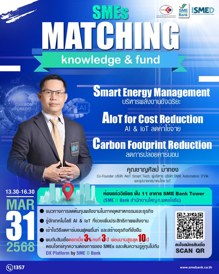 เชิญชวนผู้ประกอบการ SMEs สาย Tech และ IT และผู้ที่สนใจ เข้าร่วมกิจกรรม SMEs Matching Knowledge & Fund