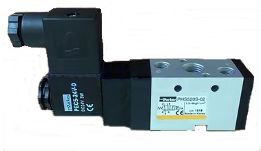 PHS520S-8-220V-D Parker Solenoid valve 5/2 size 1/4" Single Coil คอล์ยเดี่ยว ไฟ 220V 